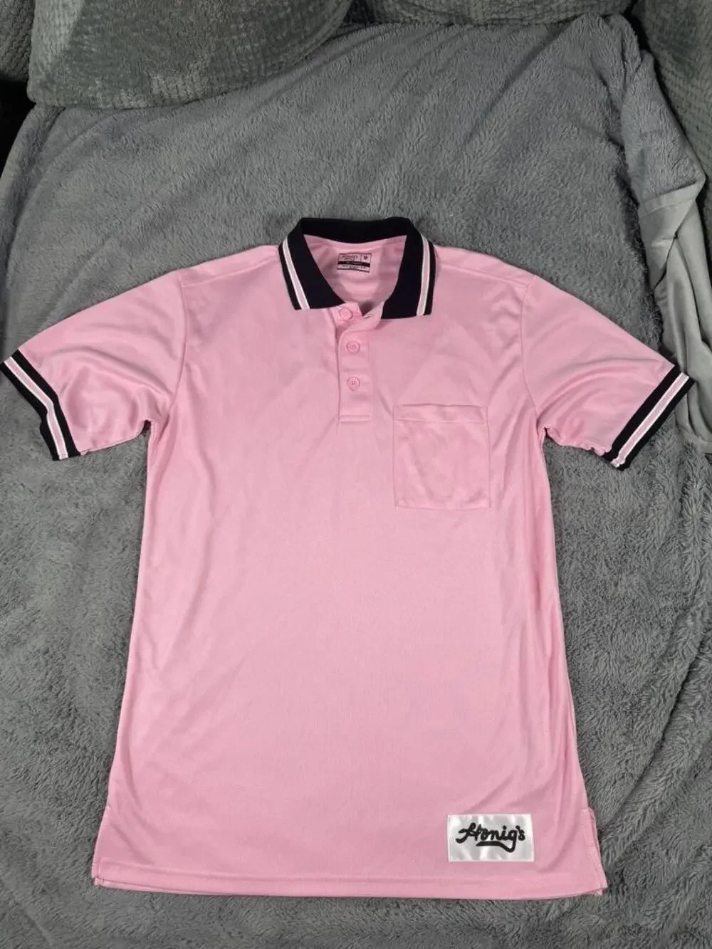 Honig's Polo Shirt Mens Medium Pink Short Sleeve Mesh Pocket Umpire Jersey